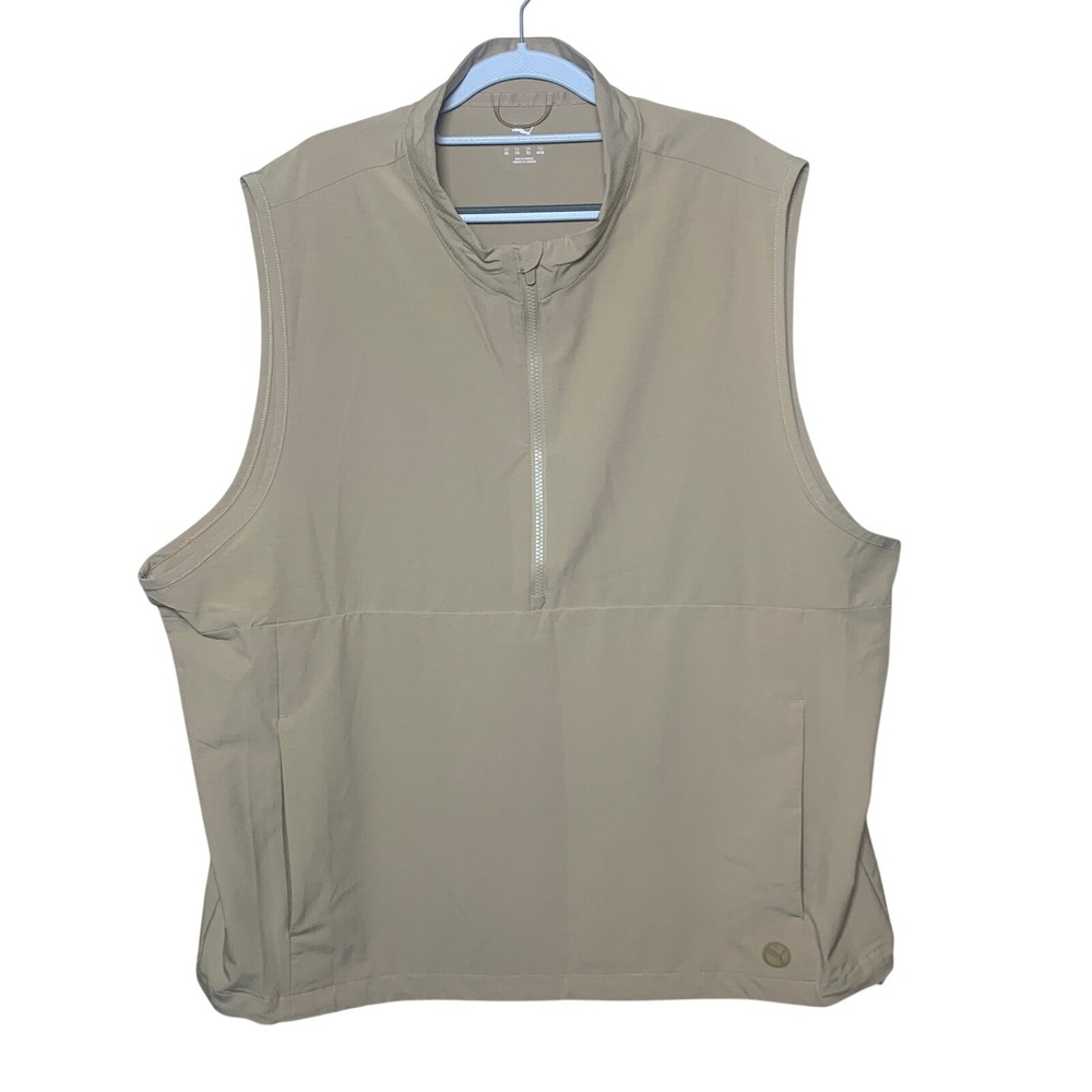 Puma Golf Vest‎ Mens XXL Tan Excellent Half-Zip Ripstop Lightweight Sporty